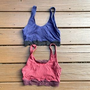 Set of 2 Aerie ribbed lace bralettes. Navy blue & maroon, both size small
